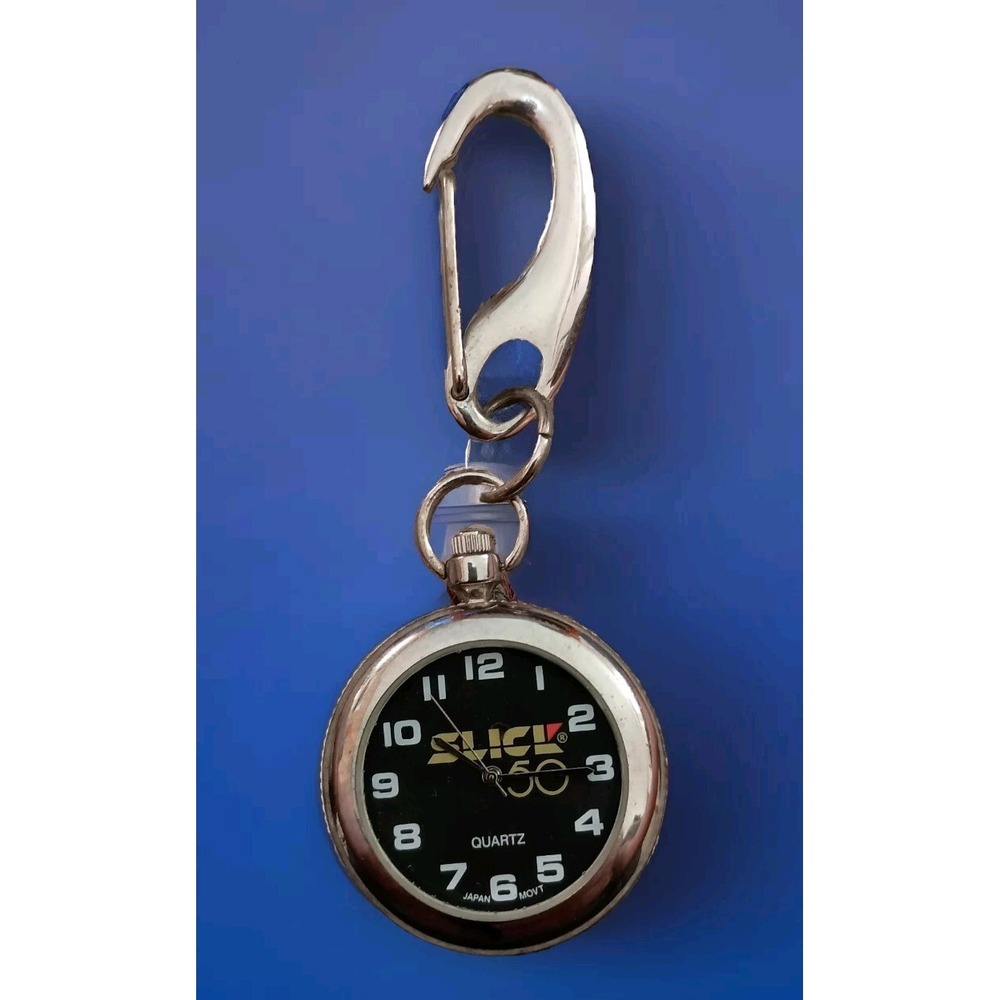 Slick 50 Motor Oil Logo Pocket Watch Carabiner Stainless Steel Quartz